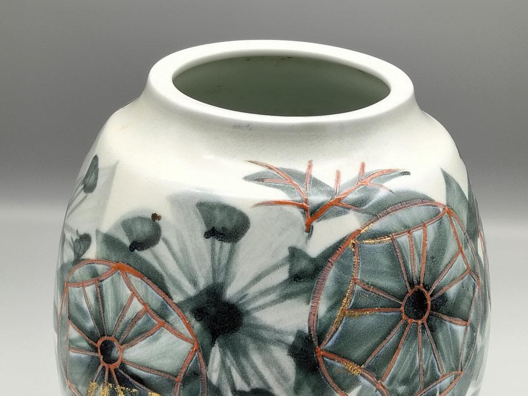 痴陶人作 色絵緑釉金箔蓬莱文 花瓶　と同作 色絵カナリヤ文向付(サービス品)