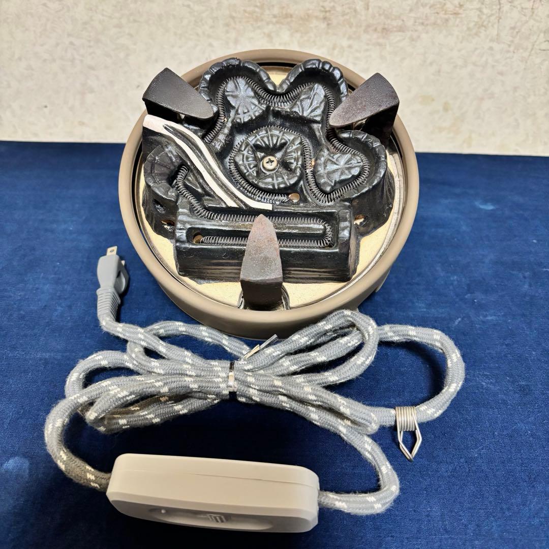 未使用/斑地紋焼色/風炉/茶釜/電熱器/金森紹栄造/唐銅鬼面風炉/電熱器/茶道具