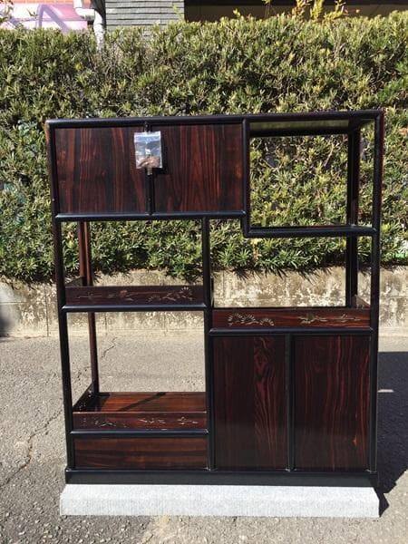 Ｙ 中古【高級銘木‼重量感あり‼】高級飾り棚 違い棚 唐木茶棚 茶箪笥 茶道