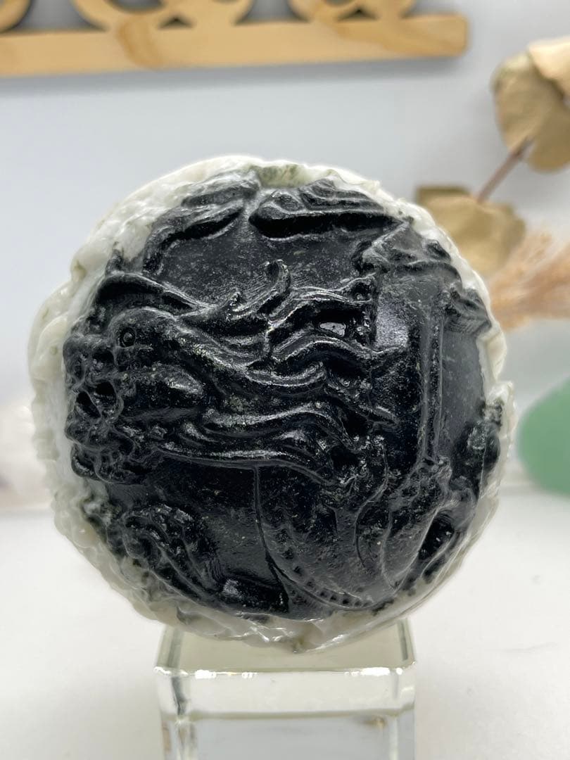 ありあ様7【1471】 龍&鳳凰彫スフィア カルサイト太極石