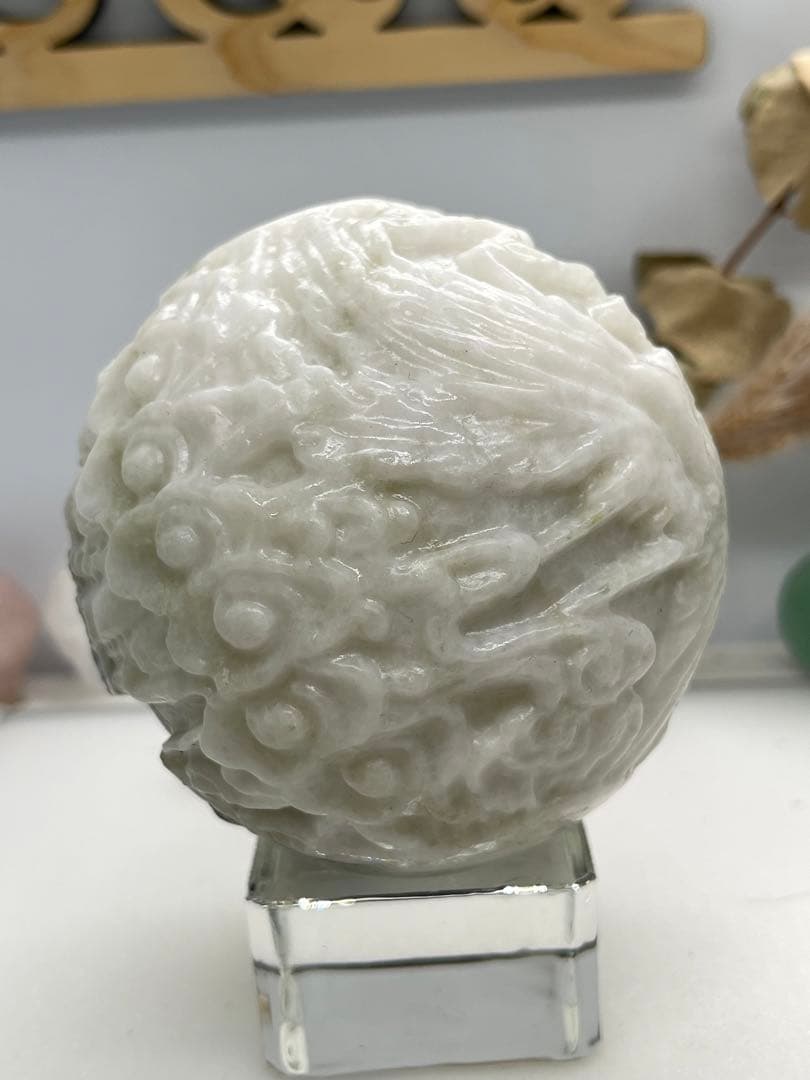 ありあ様7【1471】 龍&鳳凰彫スフィア カルサイト太極石