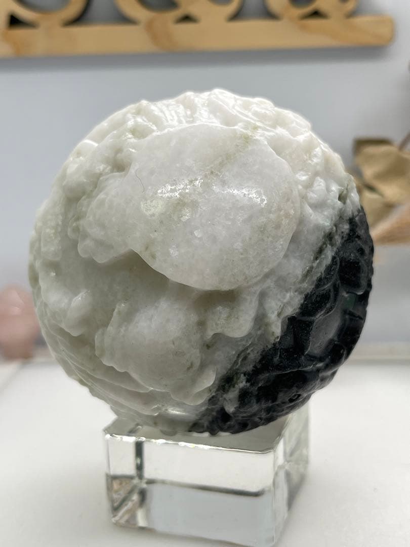 ありあ様7【1471】 龍&鳳凰彫スフィア カルサイト太極石