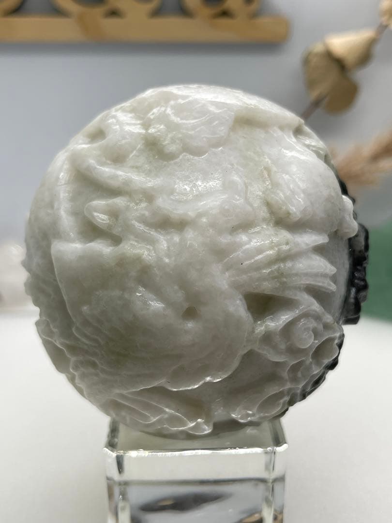 ありあ様7【1471】 龍&鳳凰彫スフィア カルサイト太極石