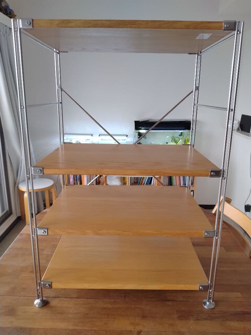 【訳あり美品】MUJI無印良品 ステンレスユニットシェルフ小56cmオーク材4段