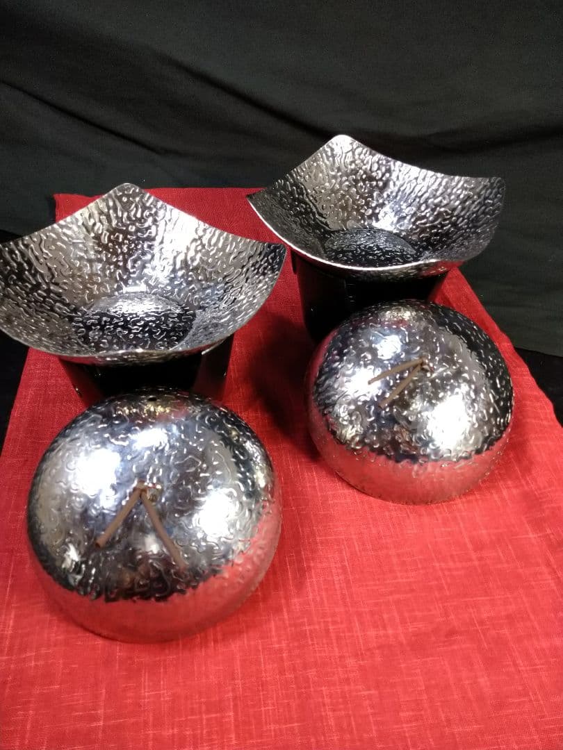 ⬛豪華な⬛高級【 ステンレス皿 食器 ・２人鍋用】&【ステンレス卓上丸型コンロ】