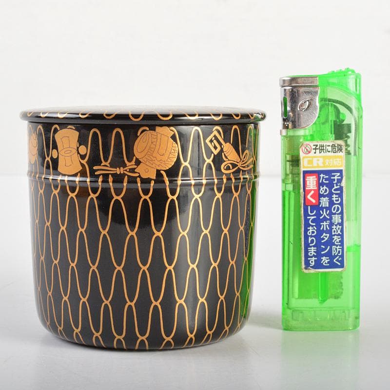 茶道具　山中塗　塗師　辻石斎造　網目宝尽蒔絵　金輪寺　棗　共布共箱　YR6861