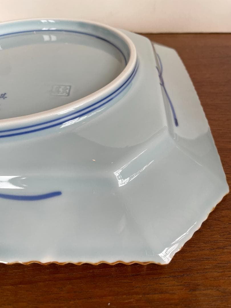 希少 特大 八角皿 有田焼 賞美堂 基泉 染付 草花紋 盛り皿 深皿 新品