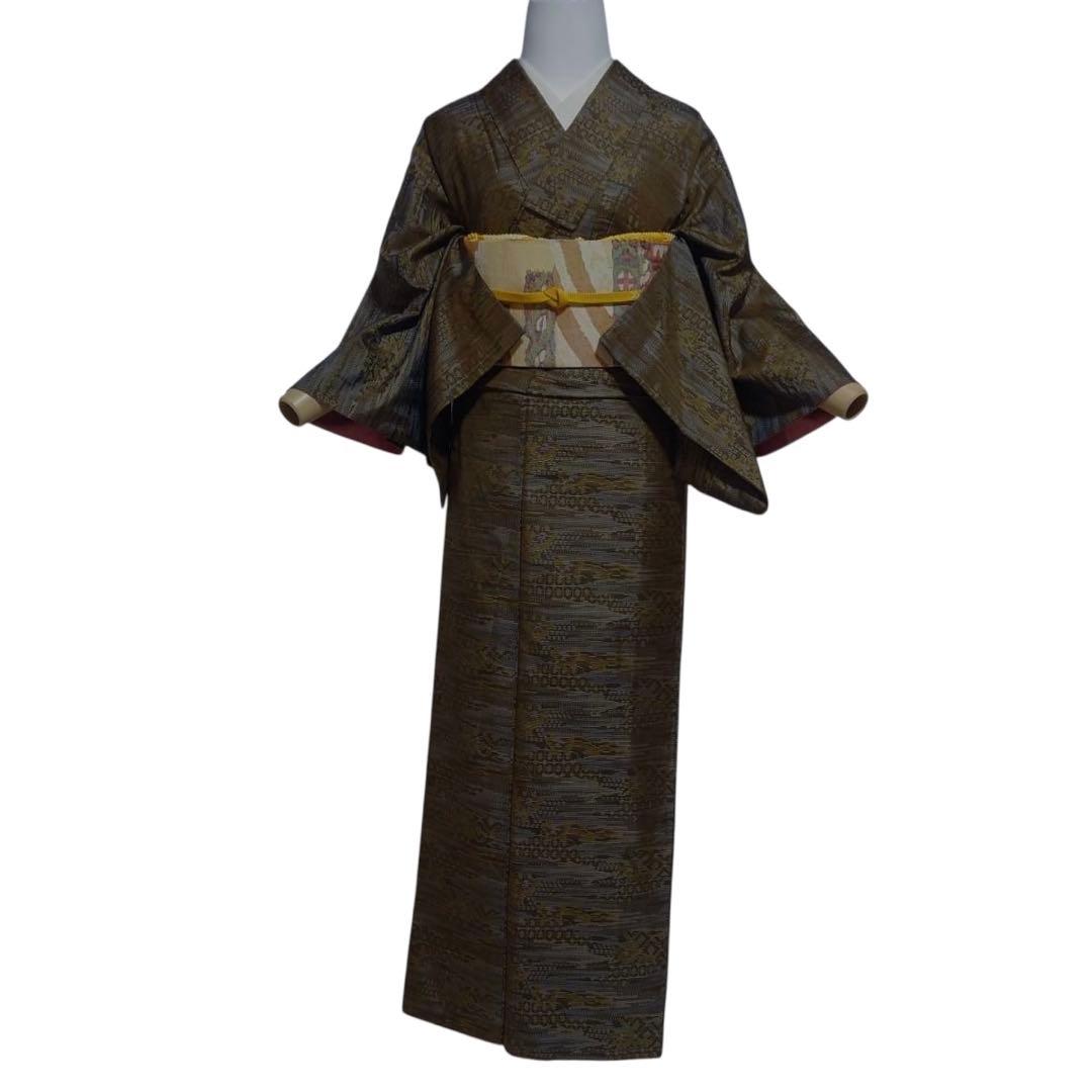 未使用近い　美品　袷　正絹　大島紬　小紋　フルセット