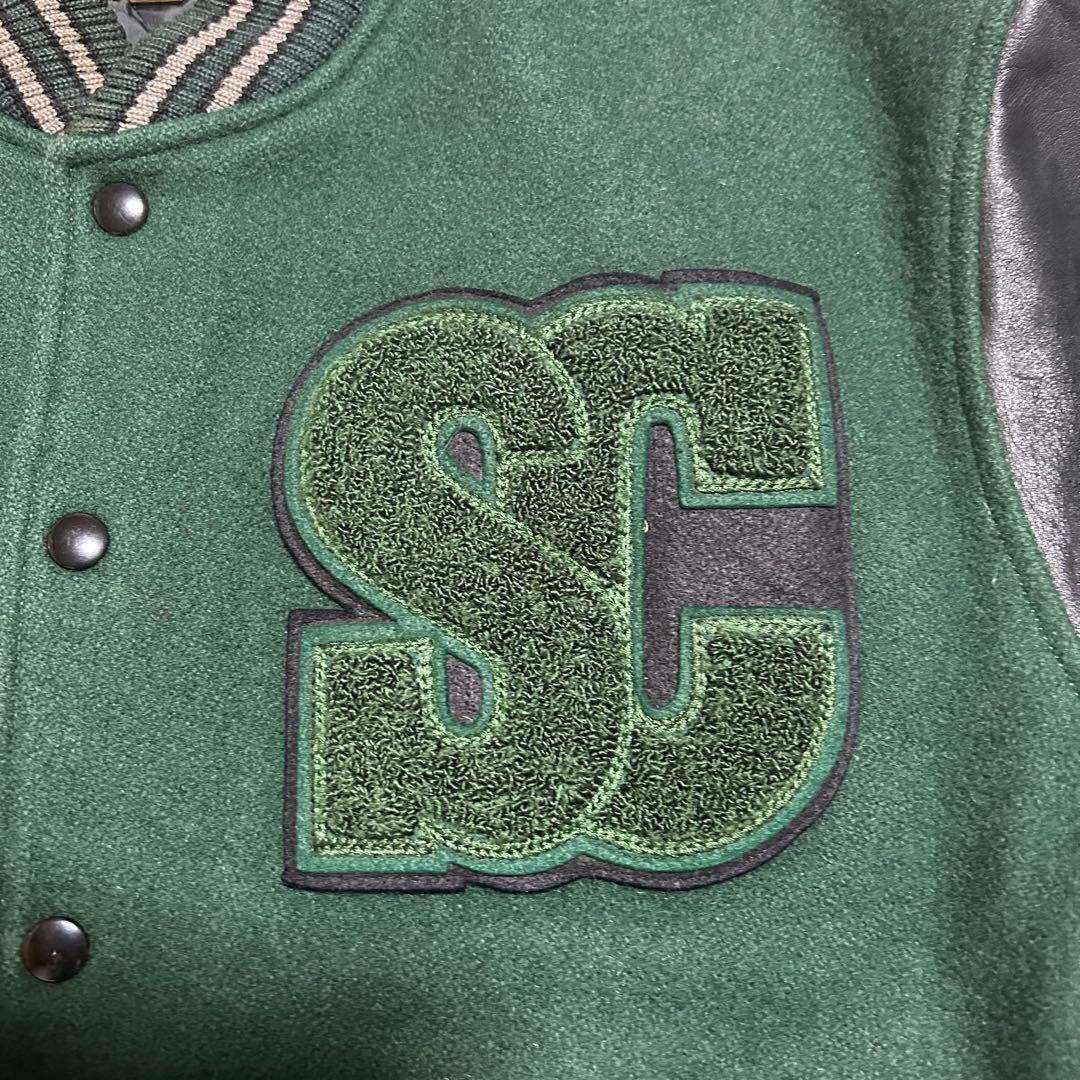 レア SCENE by VAN JAC バックロゴ 牛革 袖 スタジャン 緑 L