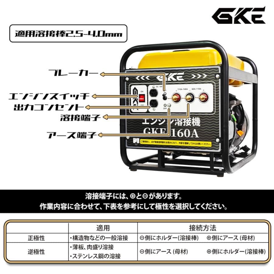 アーク溶接★エンジン溶接機 発電機兼用溶接機(ガソリンエンジン) アーク溶接