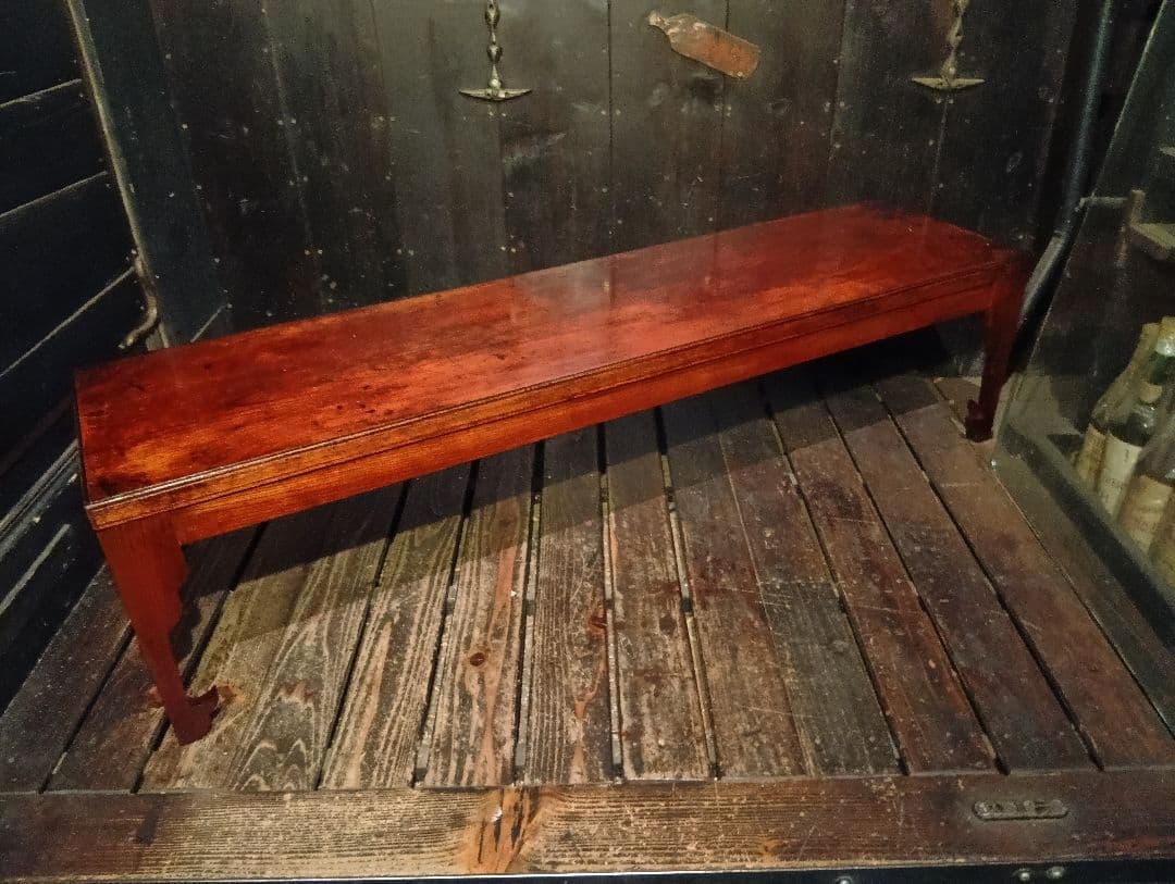 希少　明治期　欅　一枚板　組木細工　削り出し　文机　長尺机　錨脚