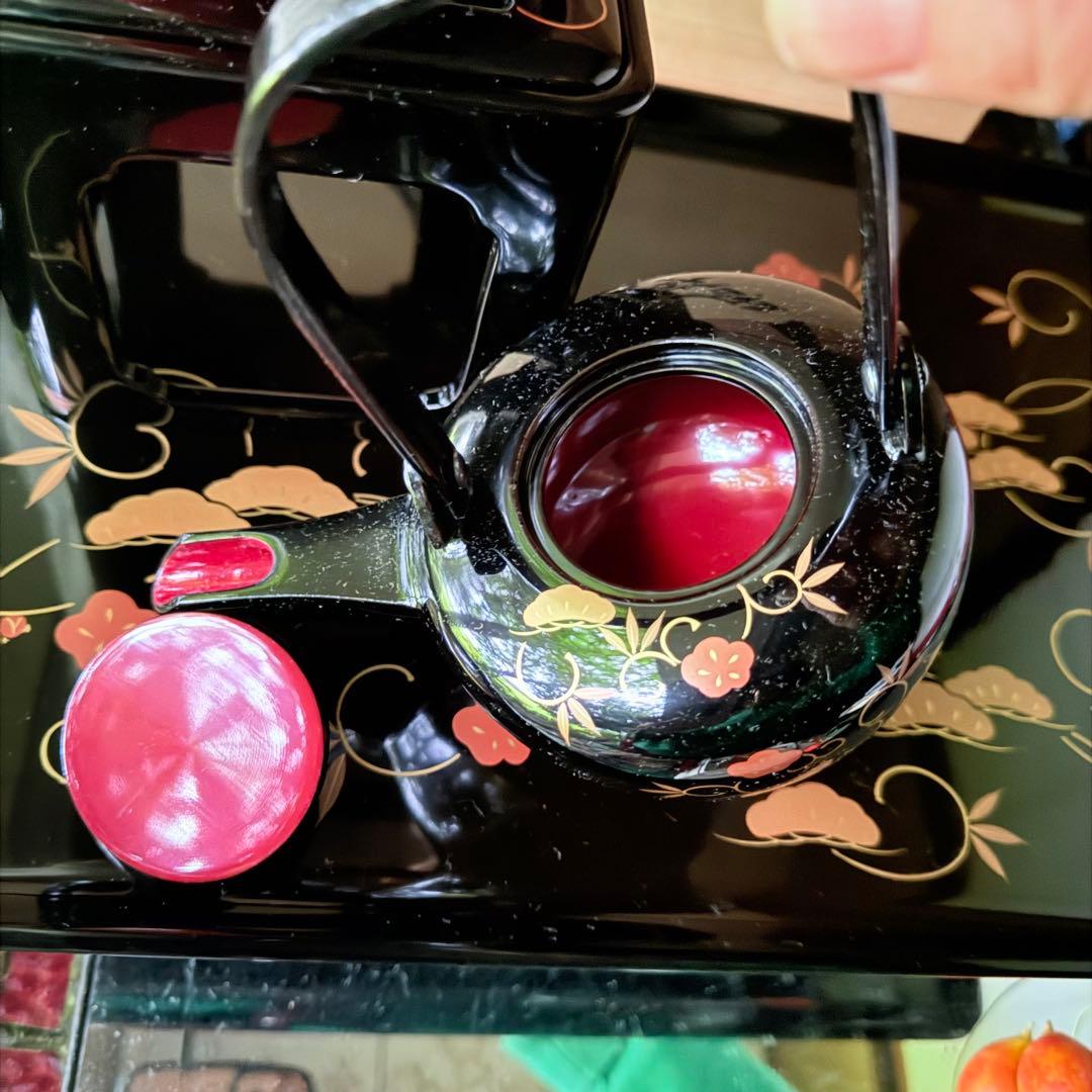 超限定1月21日20時迄‼️JAPAN天然木会津塗お屠蘇器蒔絵松竹梅四ッ揃杉箱入