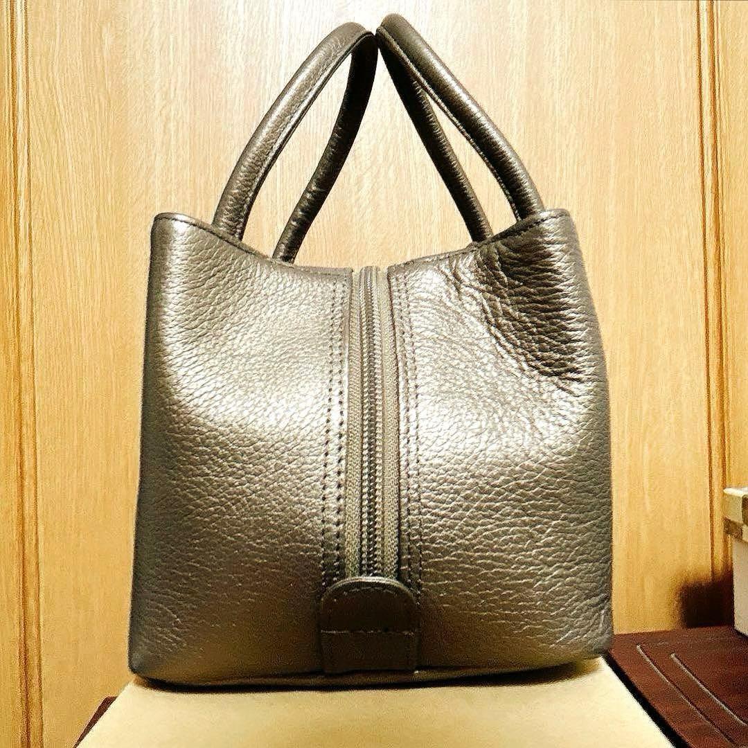 衿秀　利休バッグ　牛革　和装バッグ　レザー　ブラウン系　ブロンズ　和洋兼用