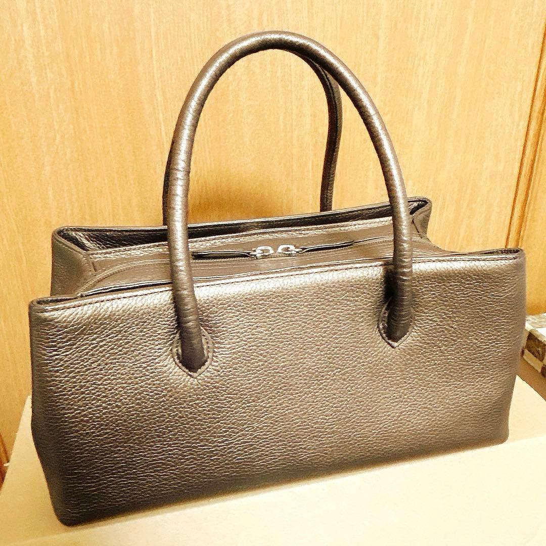 衿秀　利休バッグ　牛革　和装バッグ　レザー　ブラウン系　ブロンズ　和洋兼用