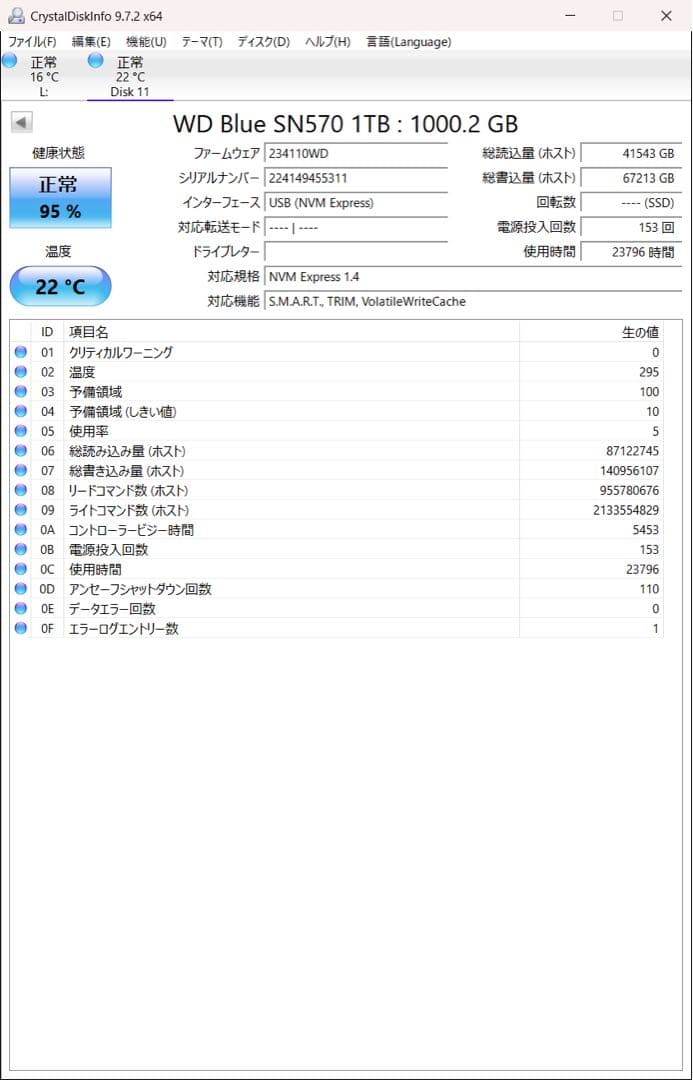 m.2 SSD 1TB WD SN570 NVMe 動作品 高速 ゲーミングPC