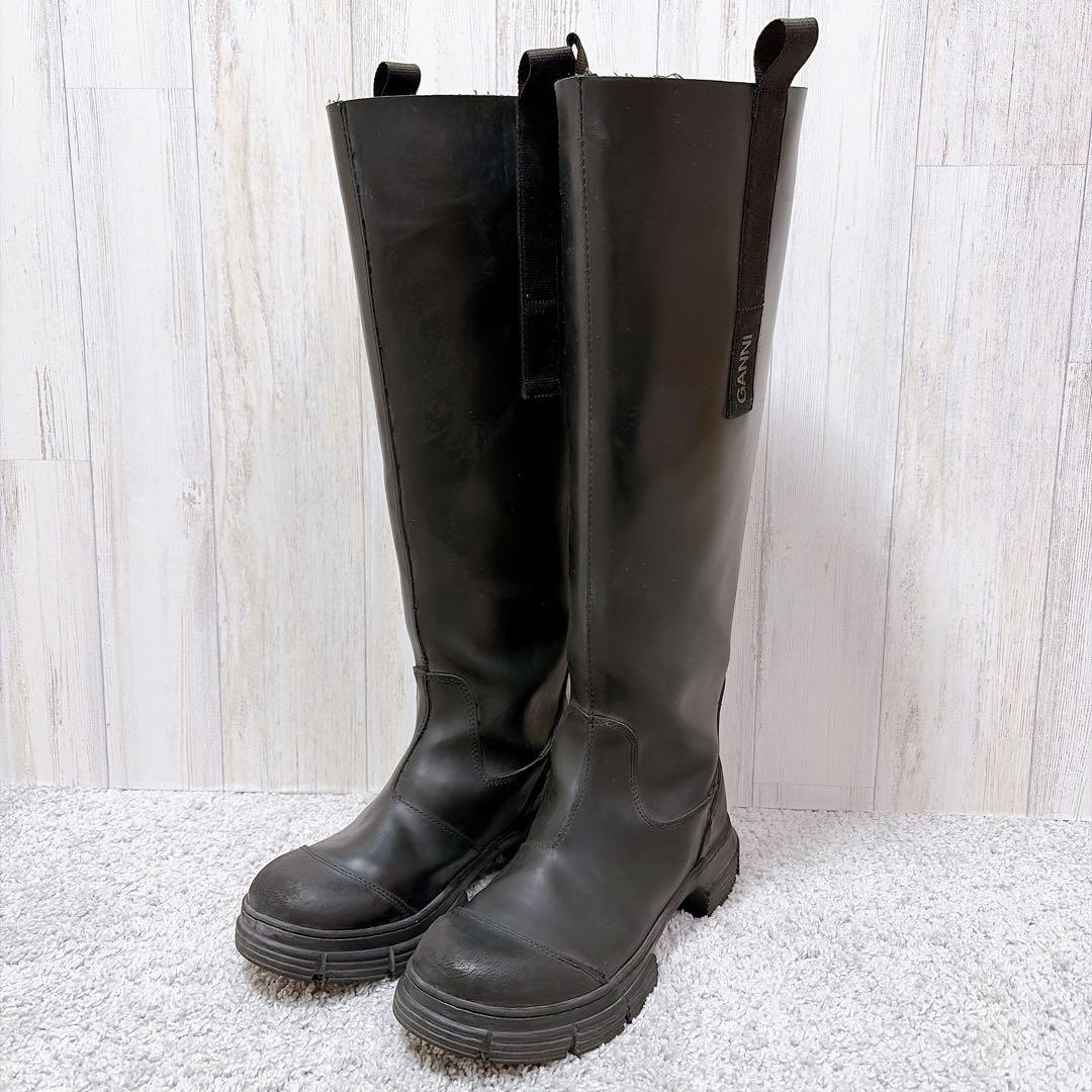 GANNI ガニー 25cm(38) リサイクルラバーロングブーツ ブラック