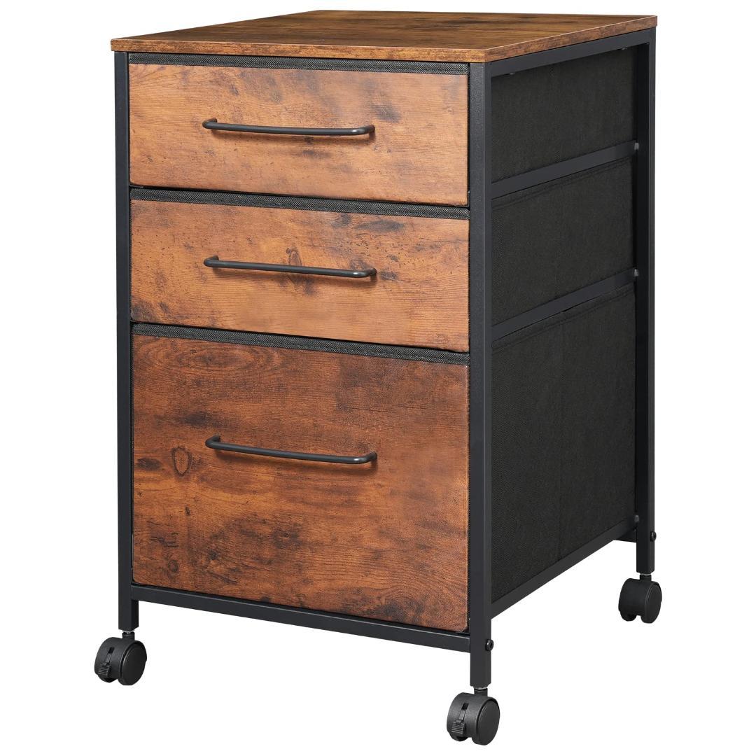 茶 使い勝手抜群 キャビネット デスクワゴン 3段収納