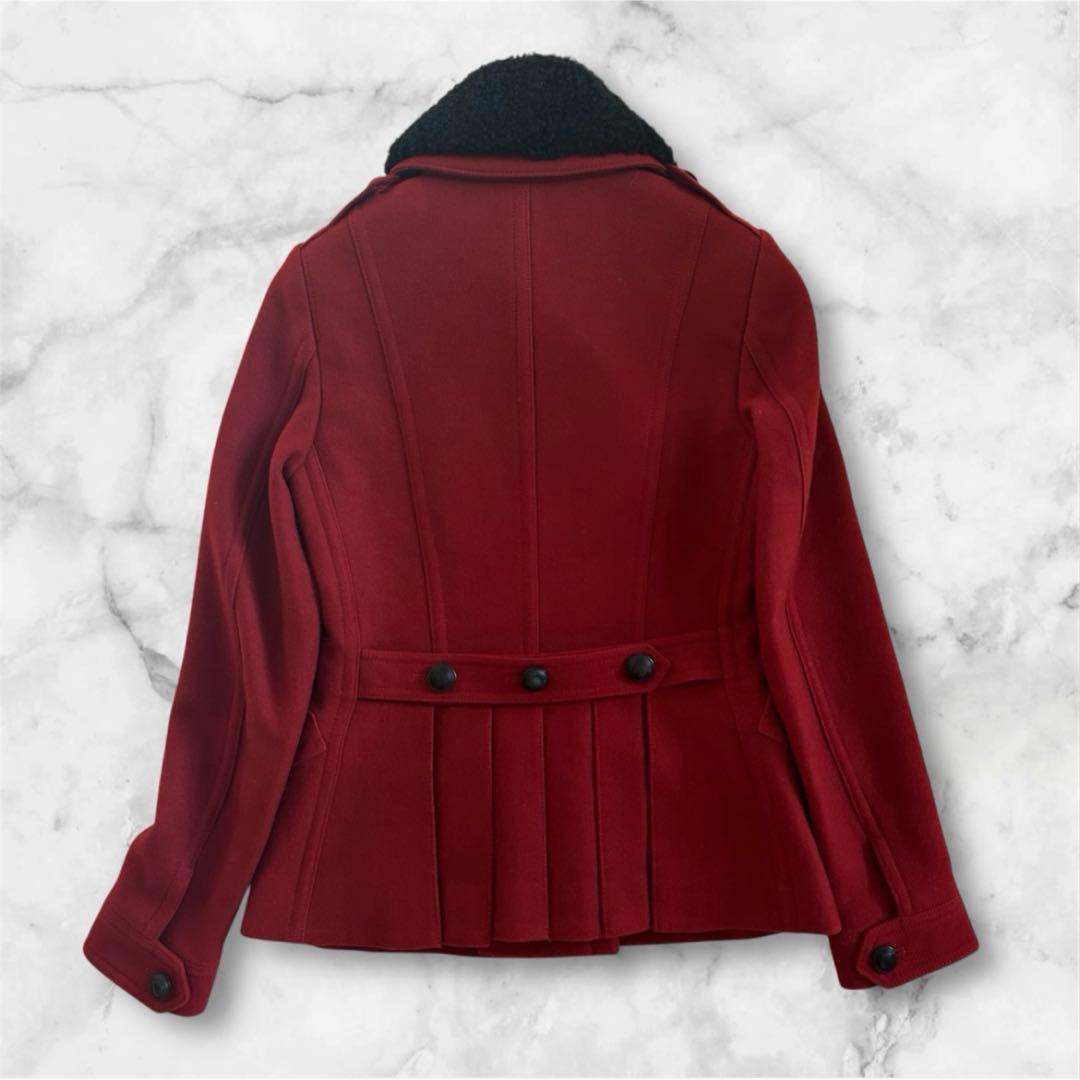 バーバリーブリット カシミヤ混 ピーコート ナポレオンコート 襟ボア プリーツ