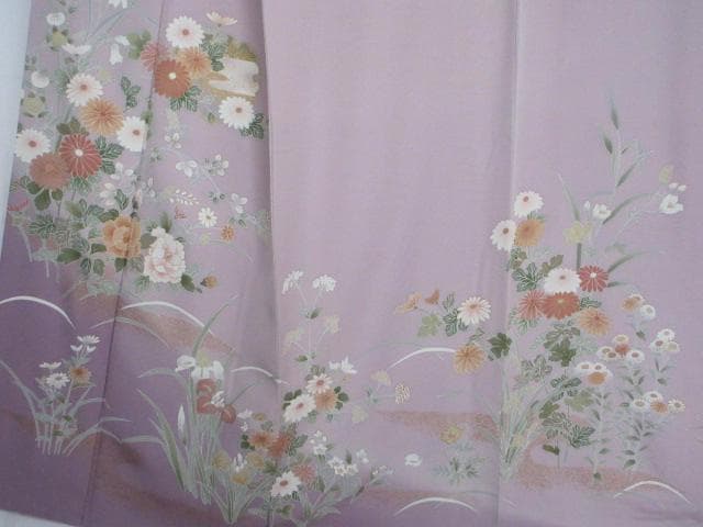 着用少ない！美品＊四季花柄＊藤色＊訪問着＊トールサイズ＊１６７ｃｍ＊裄６９