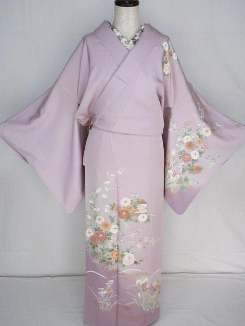 着用少ない！美品＊四季花柄＊藤色＊訪問着＊トールサイズ＊１６７ｃｍ＊裄６９