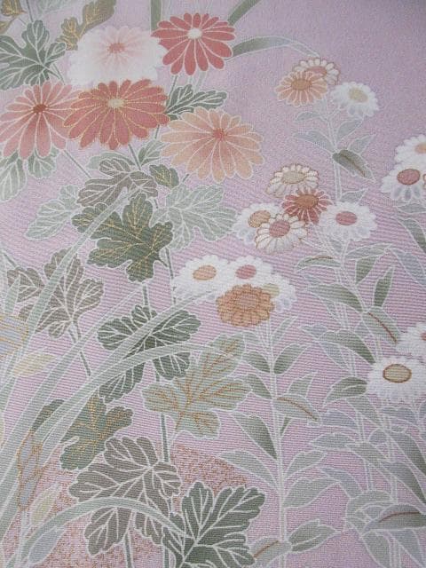 着用少ない！美品＊四季花柄＊藤色＊訪問着＊トールサイズ＊１６７ｃｍ＊裄６９