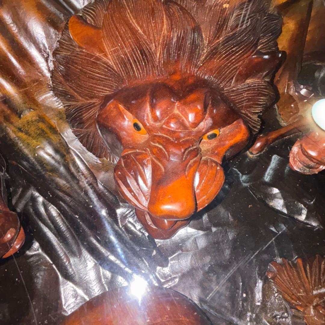 中国美術　木彫　彫刻　座卓　一枚板　テーブル