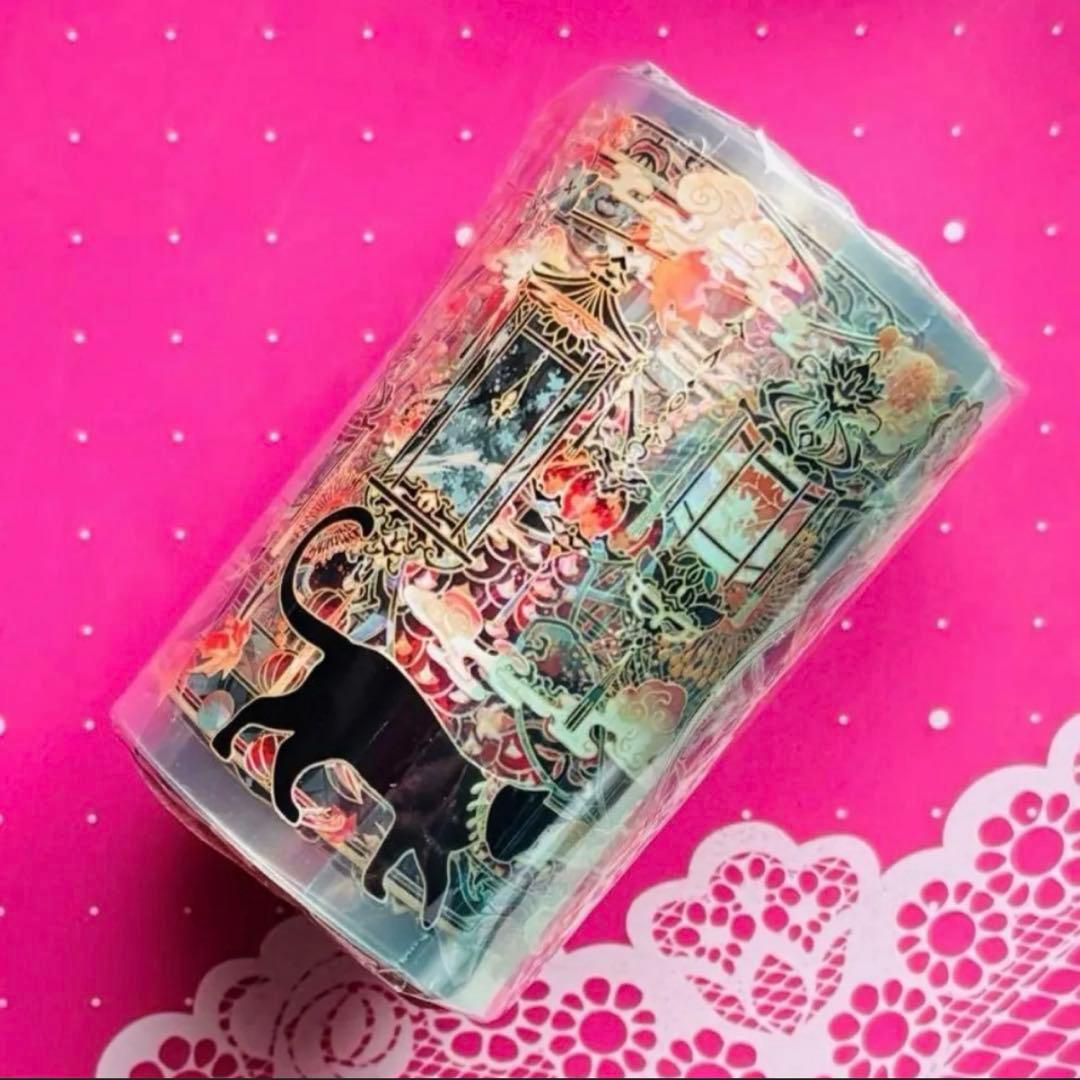 贝壳光 7.5cm×10m 国潮-唐 海外マスキングテープ ネコ　和柄