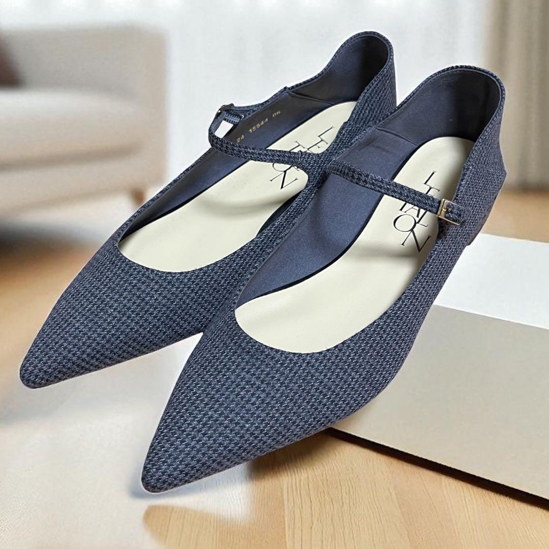 未使用 ルタロン ポインテッド ワンストラップ フラット 千鳥柄 ニット