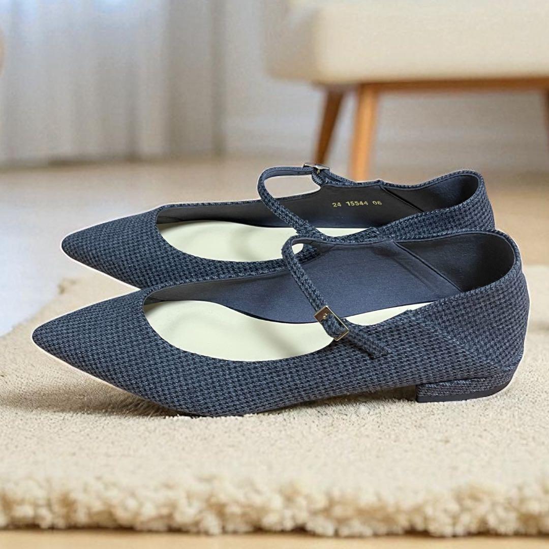 未使用 ルタロン ポインテッド ワンストラップ フラット 千鳥柄 ニット