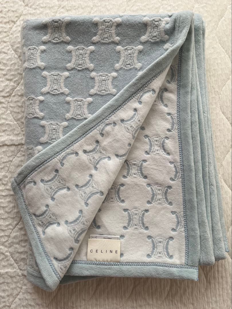 新品未使用　セリーヌ　綿毛布　シングル　ブルー　トリオンフ　マカダム