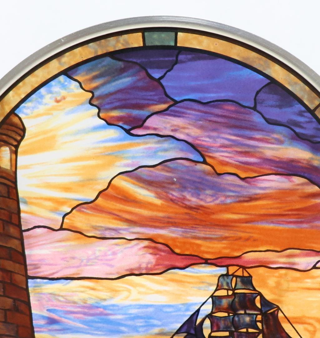 ティファニー ヴィンテージ ステンドグラス 夕暮れの海/ヨット/灯台 /風景