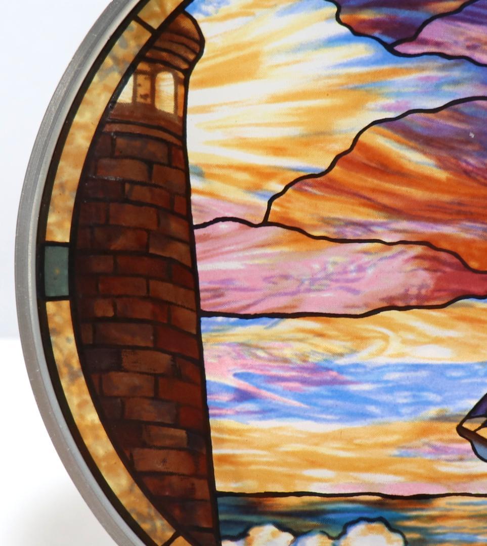 ティファニー ヴィンテージ ステンドグラス 夕暮れの海/ヨット/灯台 /風景