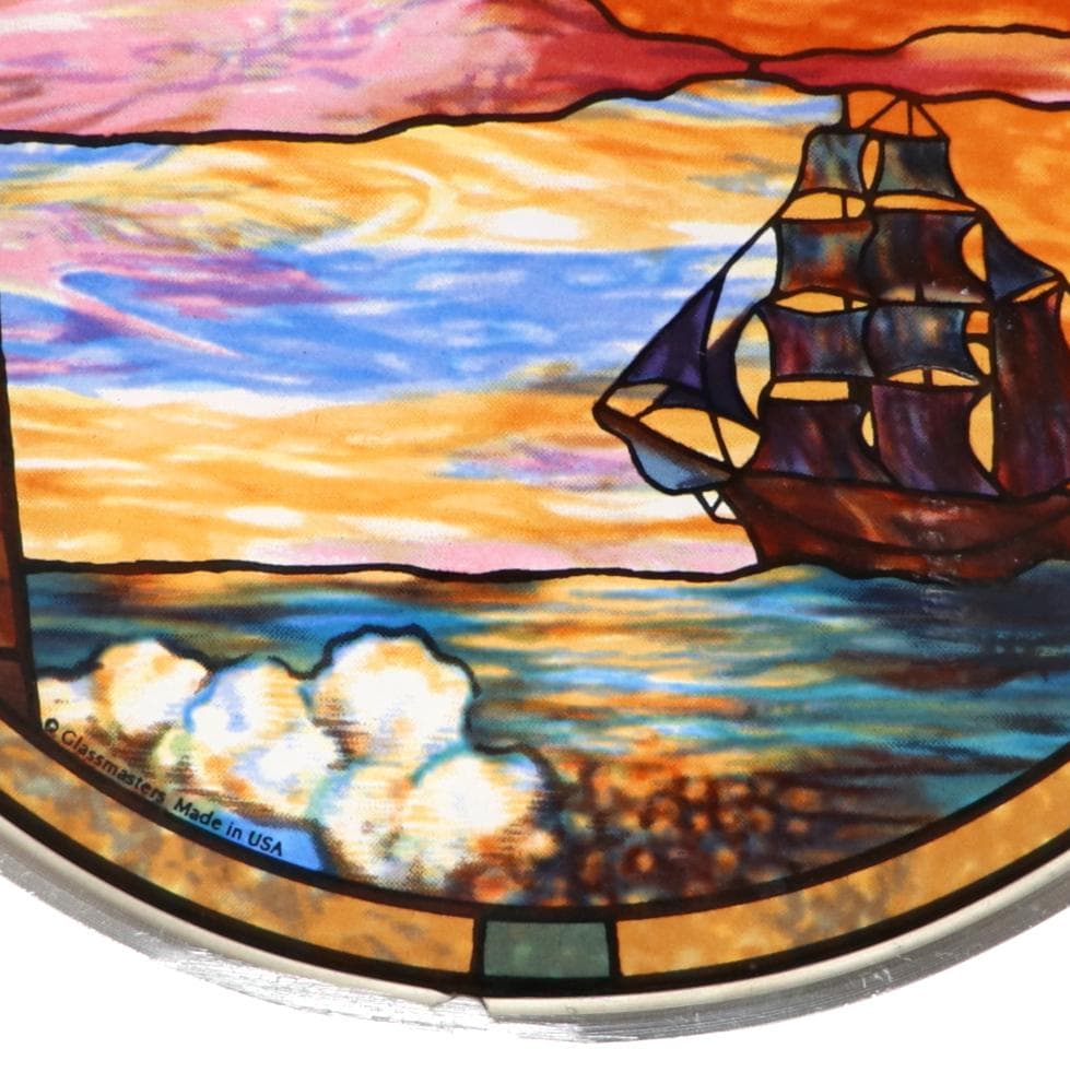 ティファニー ヴィンテージ ステンドグラス 夕暮れの海/ヨット/灯台 /風景