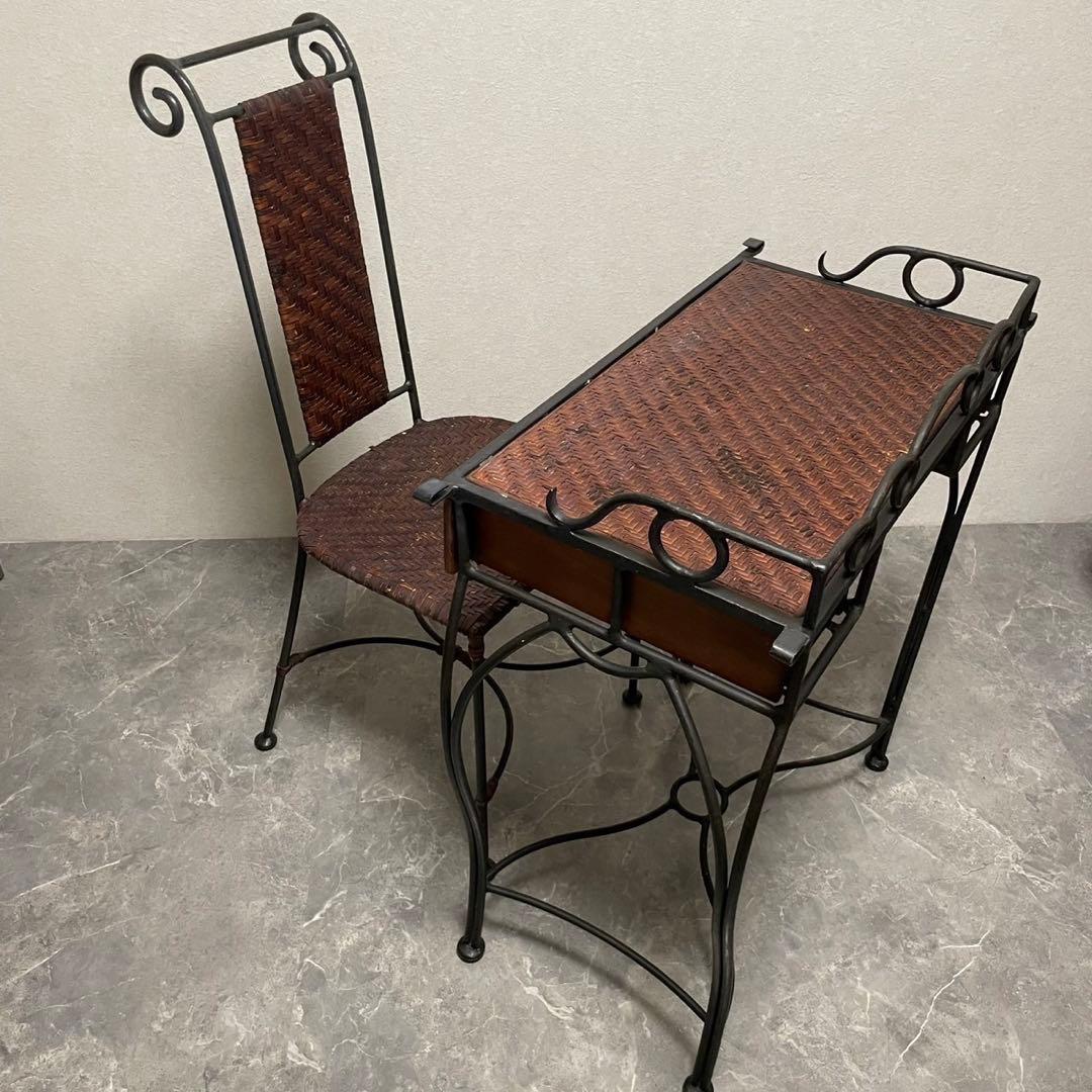 ラタン　籐　ラタンチェア　ガーデンチェア　アイアンフレーム　レトロ　デスクチェア