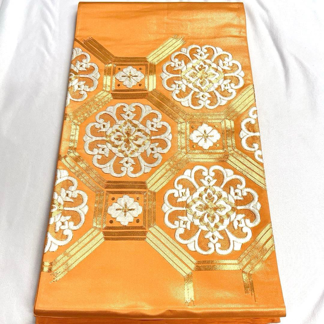 未着用　袋帯　刺繍　金駒刺繍　華紋　蜀江紋　金糸　着物　帯　033k