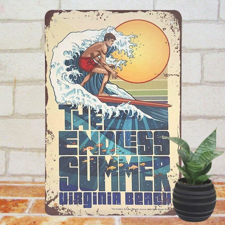 デザイン看板A4】サーフィンe海★ポスター絵アートパネル雑貨ブリキ看板 壁飾り