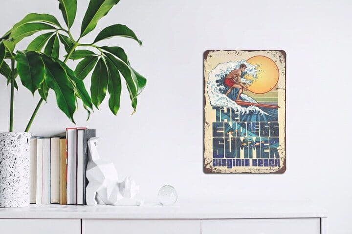 デザイン看板A4】サーフィンe海★ポスター絵アートパネル雑貨ブリキ看板 壁飾り