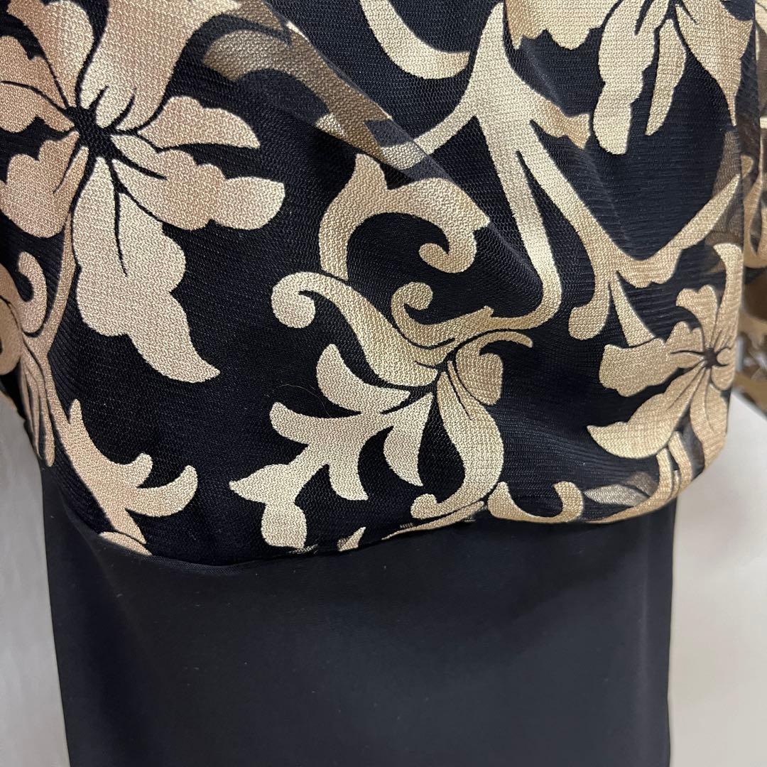 新品 社交ダンス セットアップ 黒地にゴールドプリント ドルマンスリーブ