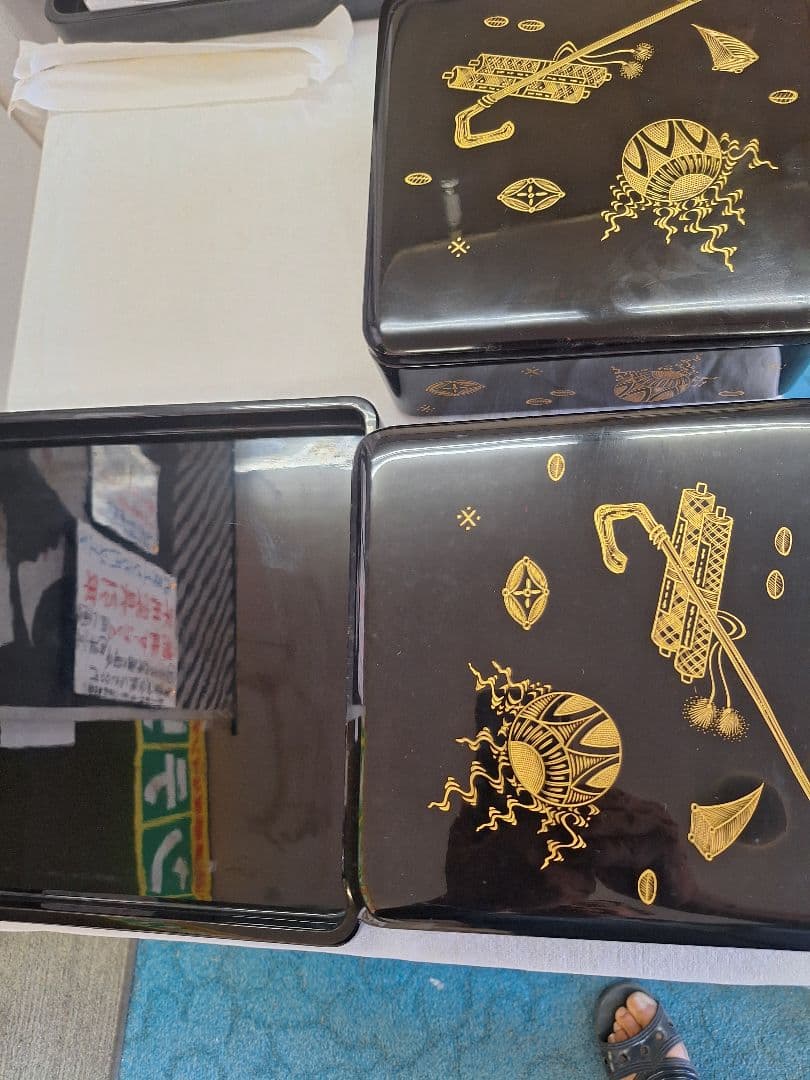 新品！河和田(かわだ越前)漆塗り　二重二枚蓋　宝づくし 二段かさね御重 二枚 蓋