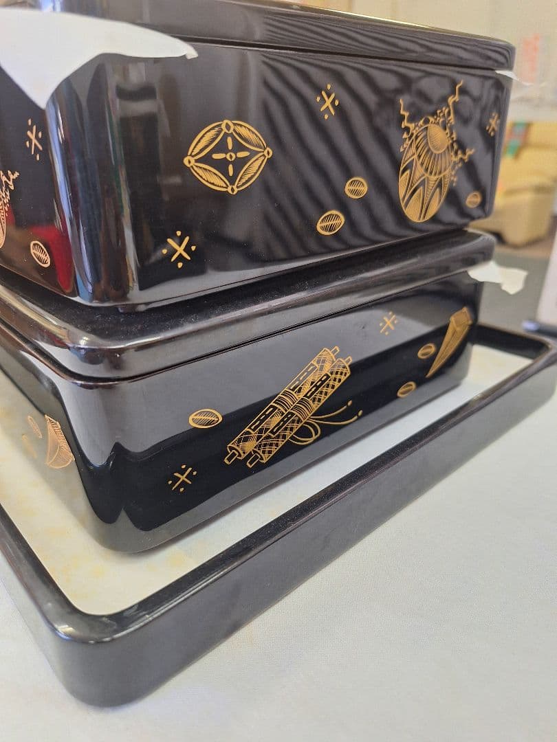 新品！河和田(かわだ越前)漆塗り　二重二枚蓋　宝づくし 二段かさね御重 二枚 蓋