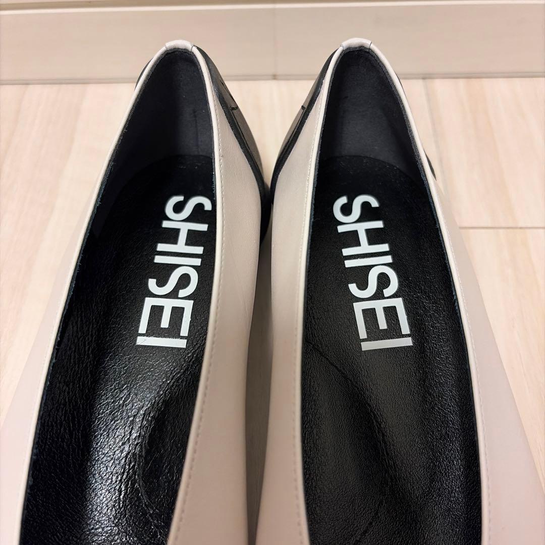 靴 SHISEI POINTED U PUMPS WHITE BLACK 36.5