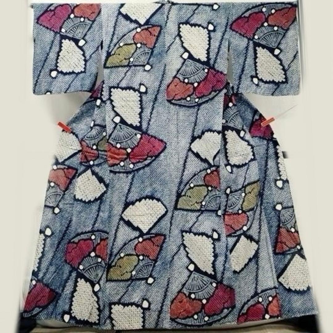 有松絞り　浴衣　トールサイズ　扇子　蜘蛛絞り　三浦絞り