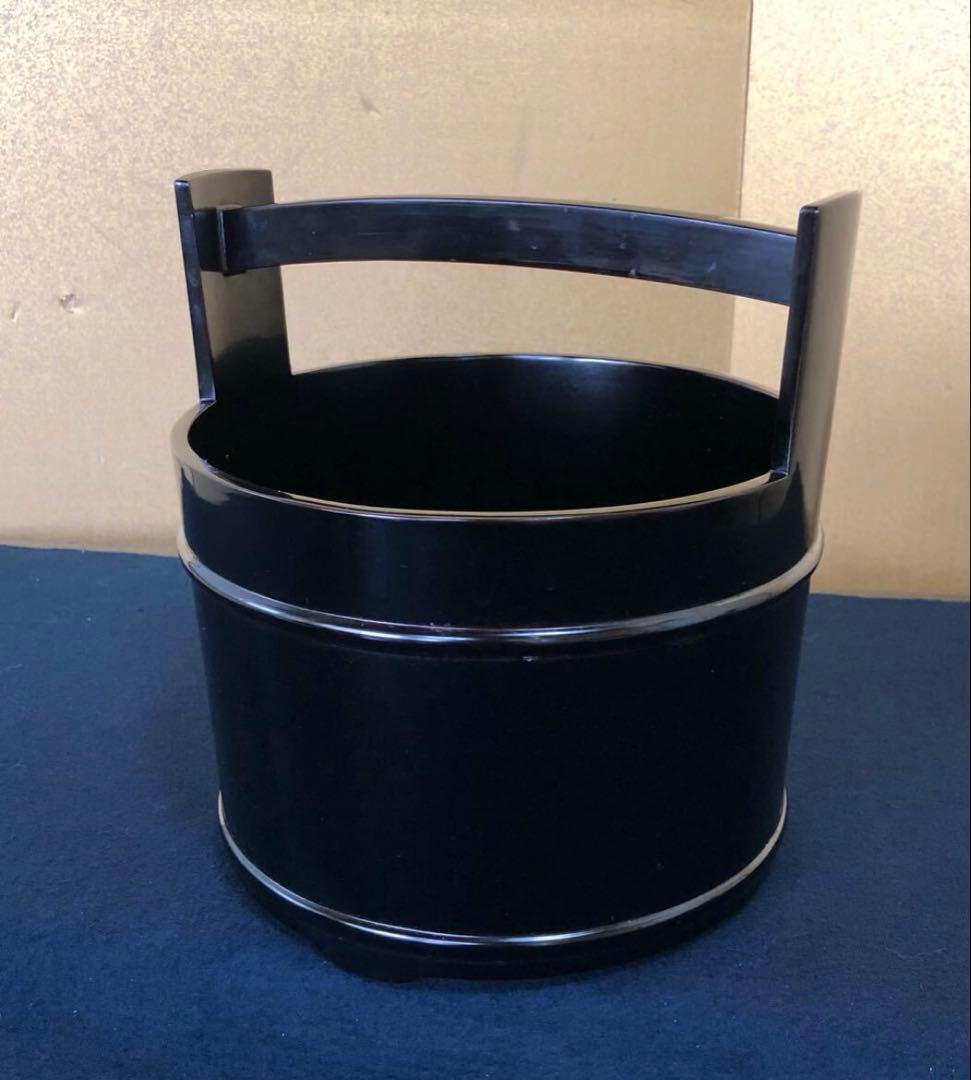 「祖」黒真塗 手桶水指 塗師 川瀬 表完 木製漆器 共箱 (台①)