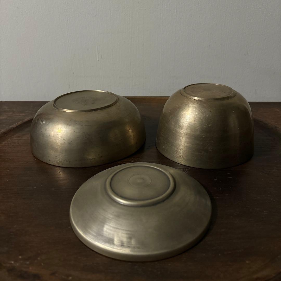 韓国　古い真鍮製の器　3点　その16アンティーク　古道具　韓国骨董　李朝