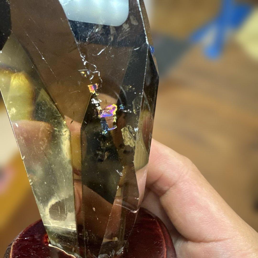 【極上品】スモーキーシトリン　ファントム　ポリッシュポイント 磨き石　置物