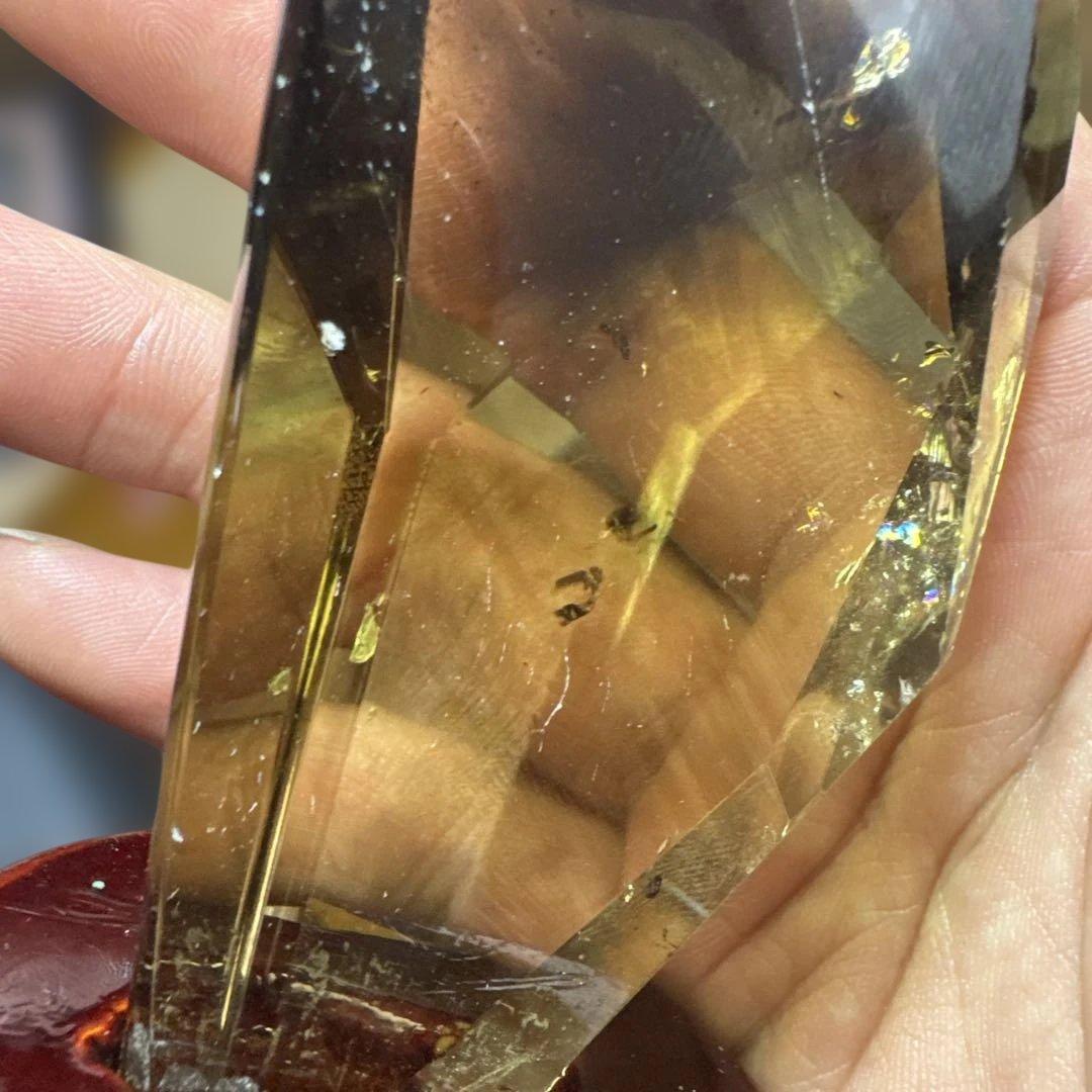 【極上品】スモーキーシトリン　ファントム　ポリッシュポイント 磨き石　置物