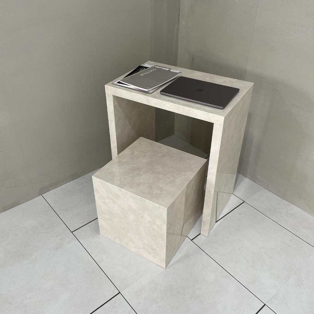 テーブル 小 大理石調デスク 大理石風 ホワイト 白