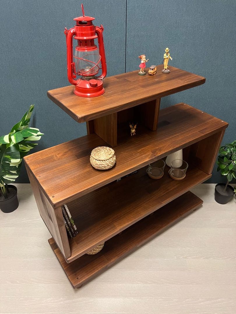 【在庫整理】 デザインラック ロ形 本棚 小物置き パイン ウォルナット調