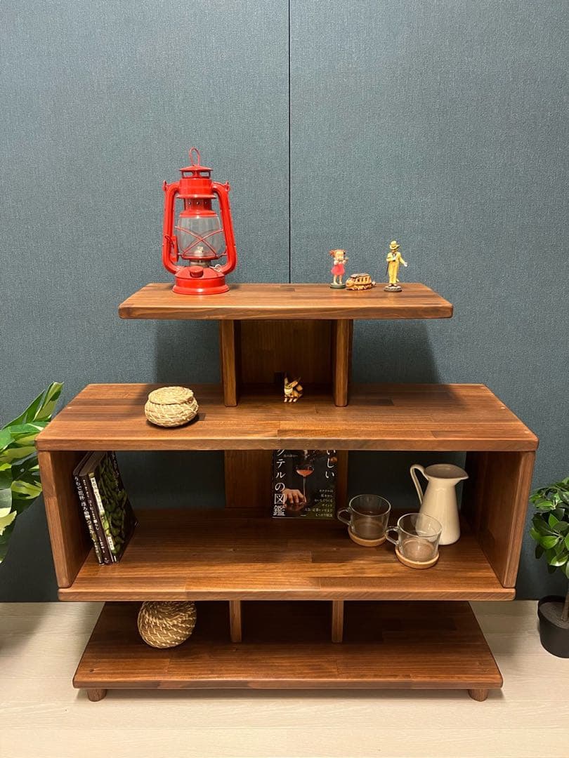 【在庫整理】 デザインラック ロ形 本棚 小物置き パイン ウォルナット調