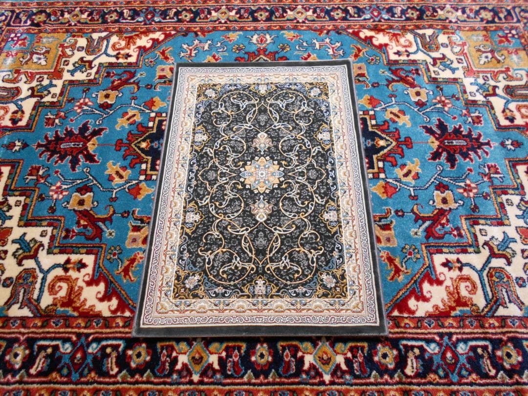 立体柄、144万ノット！高密度織、本場イラン産 絨毯！60×90cm‐35001